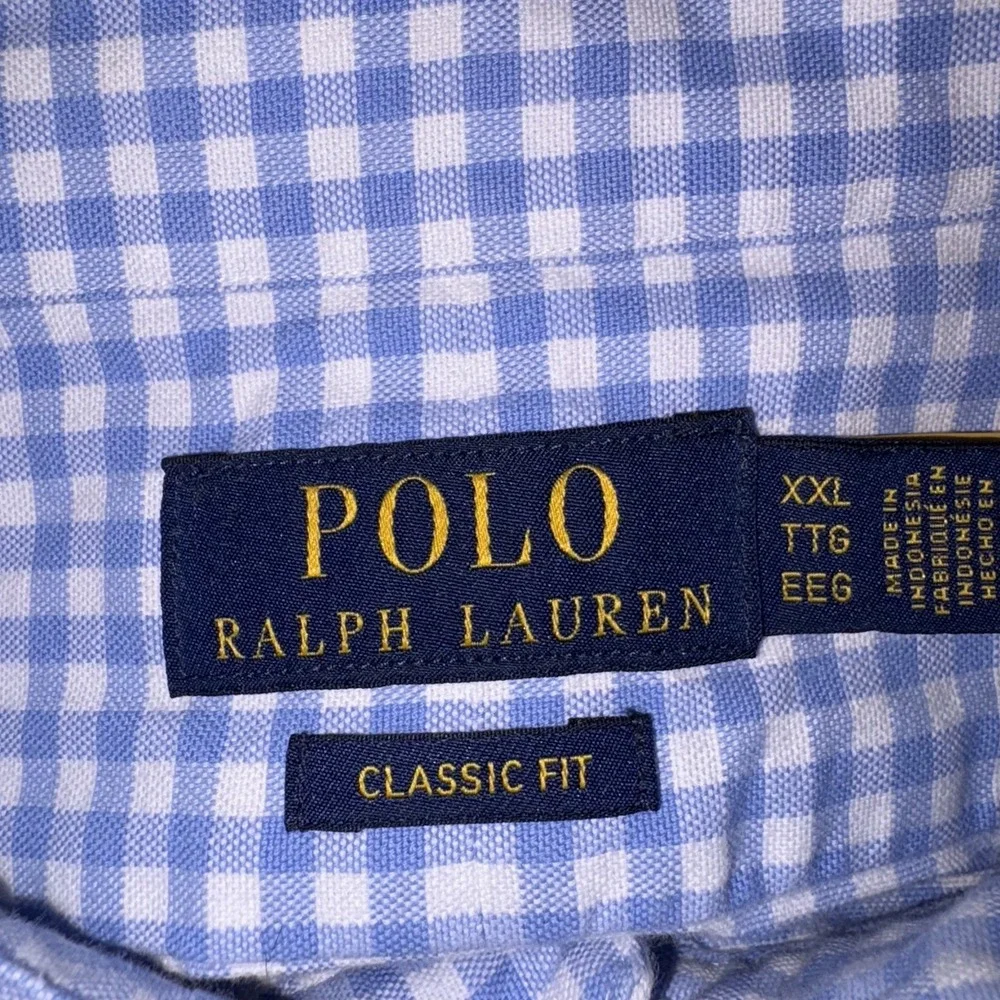 Polo Ralph Lauren Men's Shirt XXL Light Blue White Check Classic Fit Heavy Cotto
